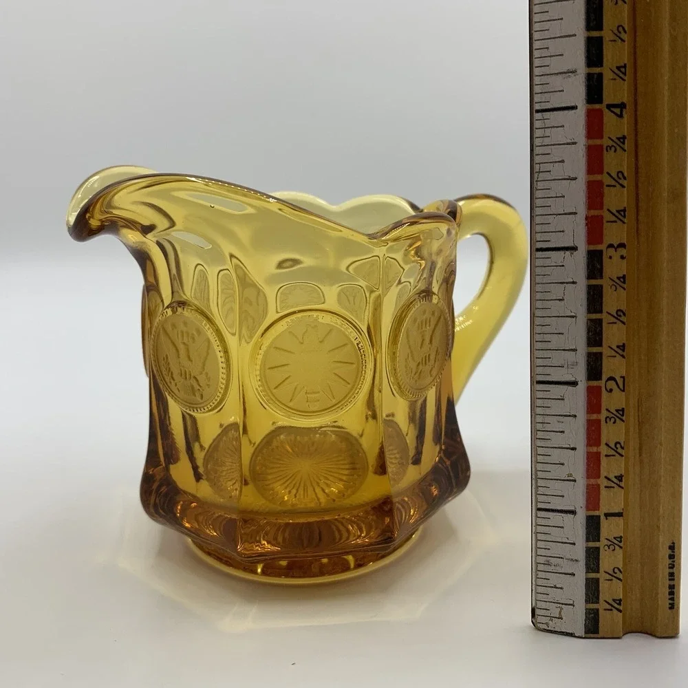 Vintage Amber Fostoria Coin Glass Creamer Pitcher Home Table Decor Elegant Glass